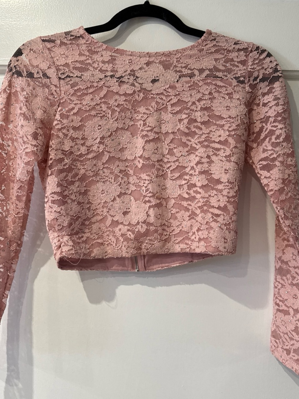 Speechless Dusty Pink Lace Cropped Long-Sleeve Top